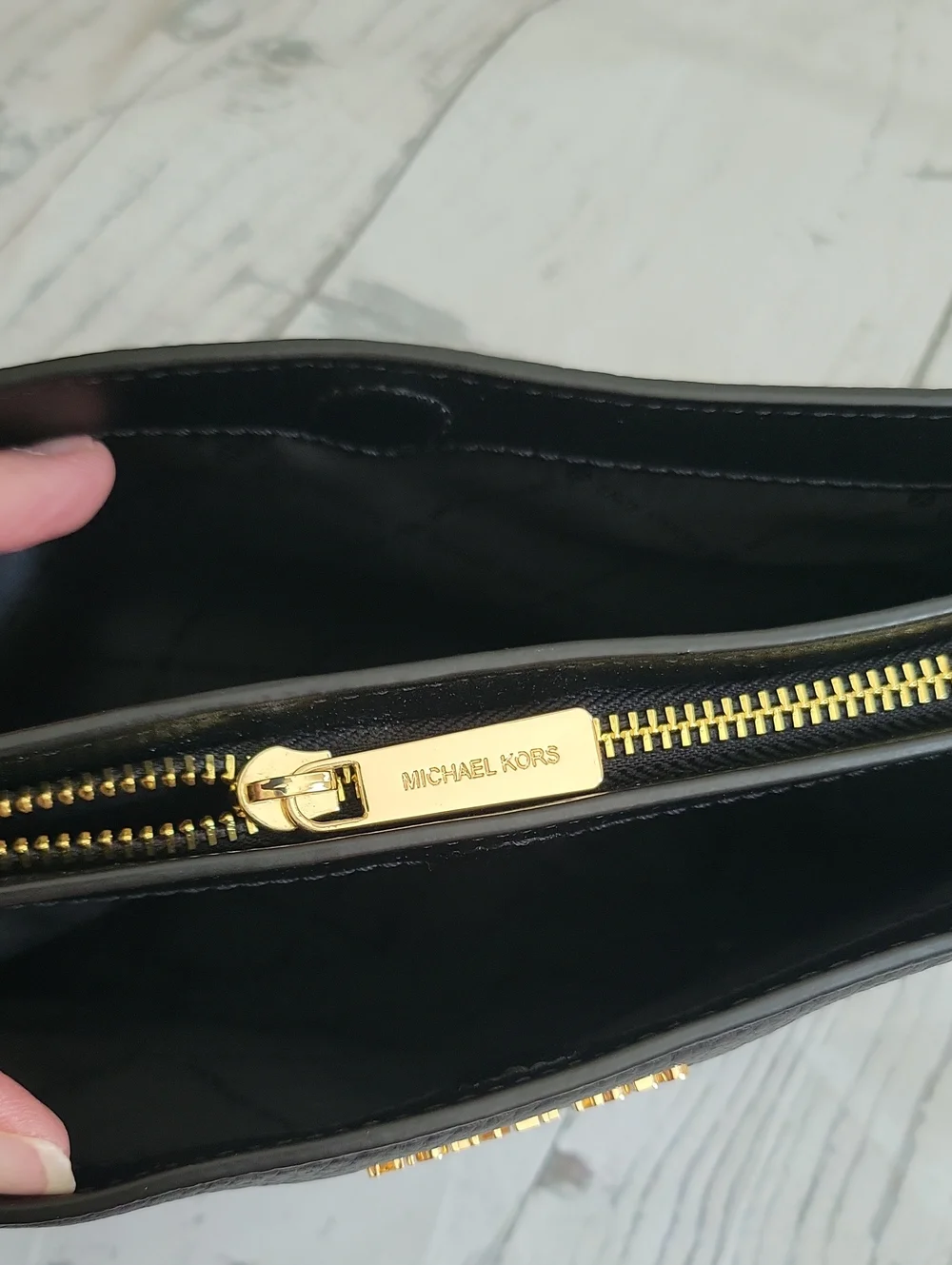 Michael Kors Trisha Black Pebbled Leather Gold-Tone Crossbody
